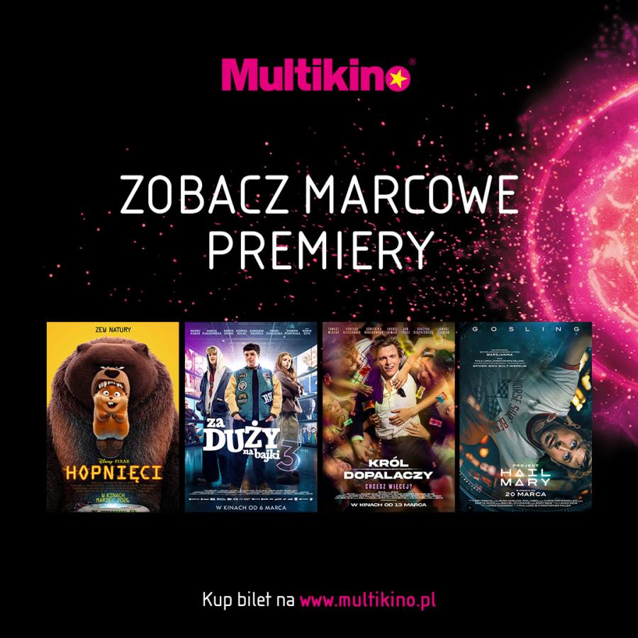 Kreacja graficzna przedstawiająca premierową ofertę kina Multikino.